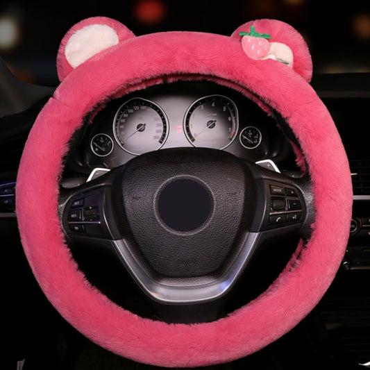 Plush Strawberry Bear Ear Steering Wheel Cover