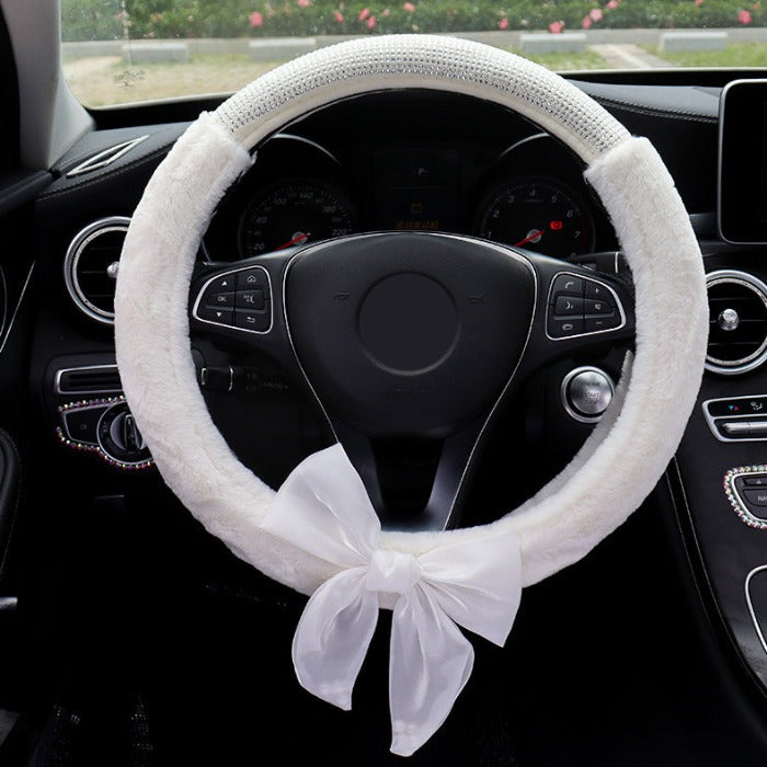 Plush Snow Ribbon Steering Wheel Cover