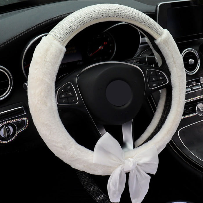 Plush Snow Ribbon Steering Wheel Cover