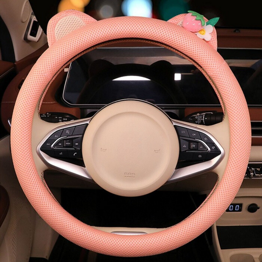 Sweet Strawberry Bear Mesh Steering Wheel Cover
