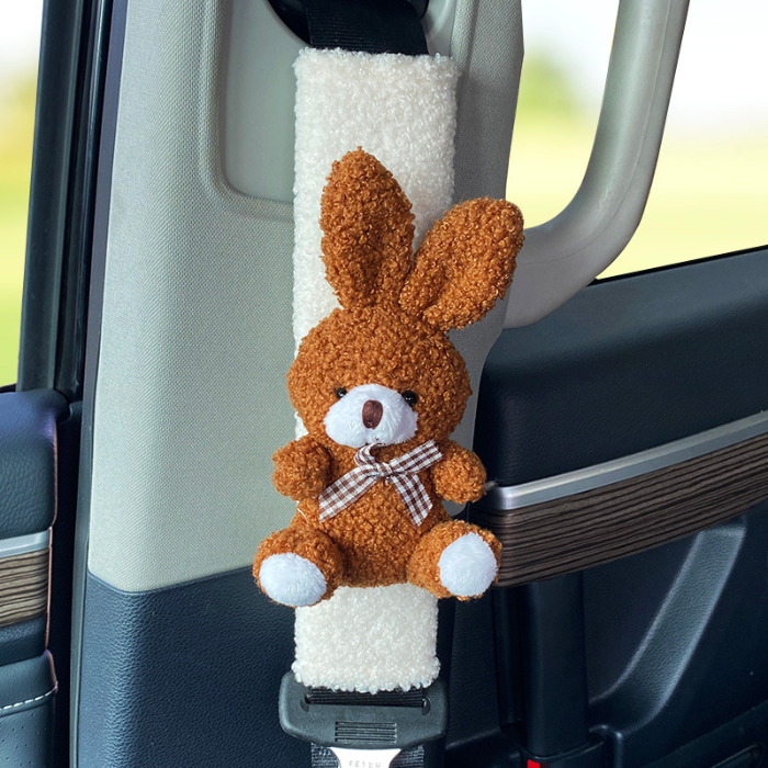 Plush Brown Bunny Seat Belt Cover