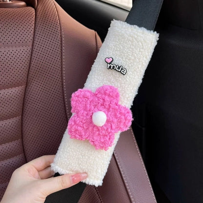 Fuzzy Colorful Flower Seat Belt Cover