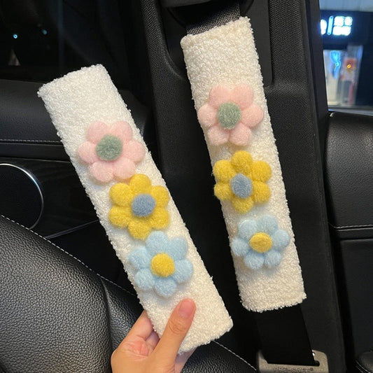 Plush Flower Seat Belt Cover