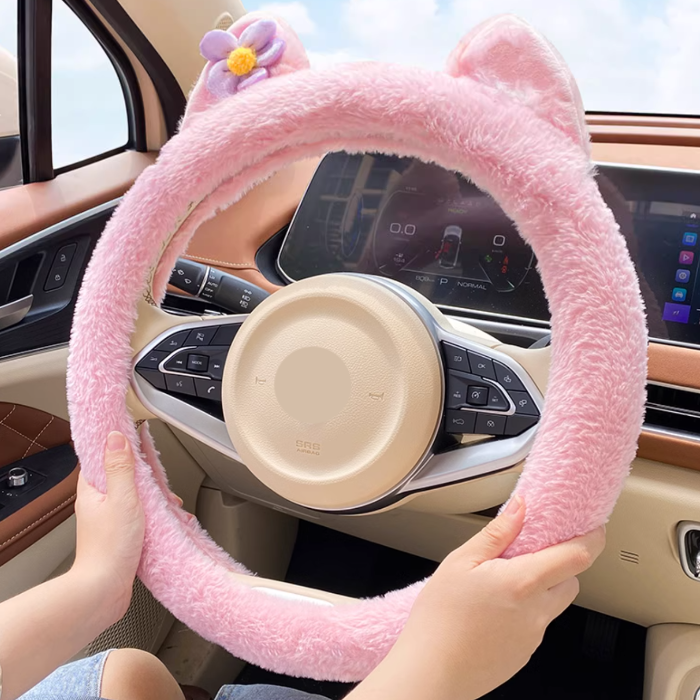 Plush Pink Piglet Steering Wheel Cover