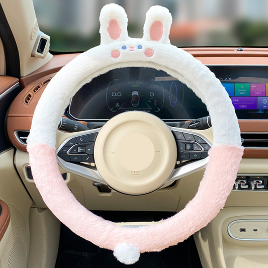 Plush White Bunny Steering Wheel Cover