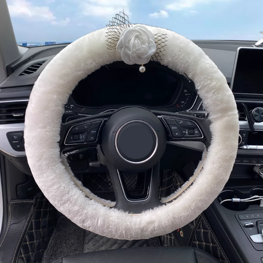 Fluffy Snow Flower Steering Wheel Cover