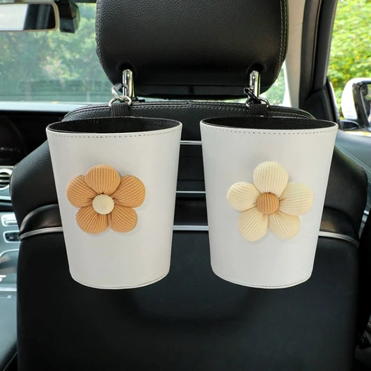 Leather Simple Flower Trash Can